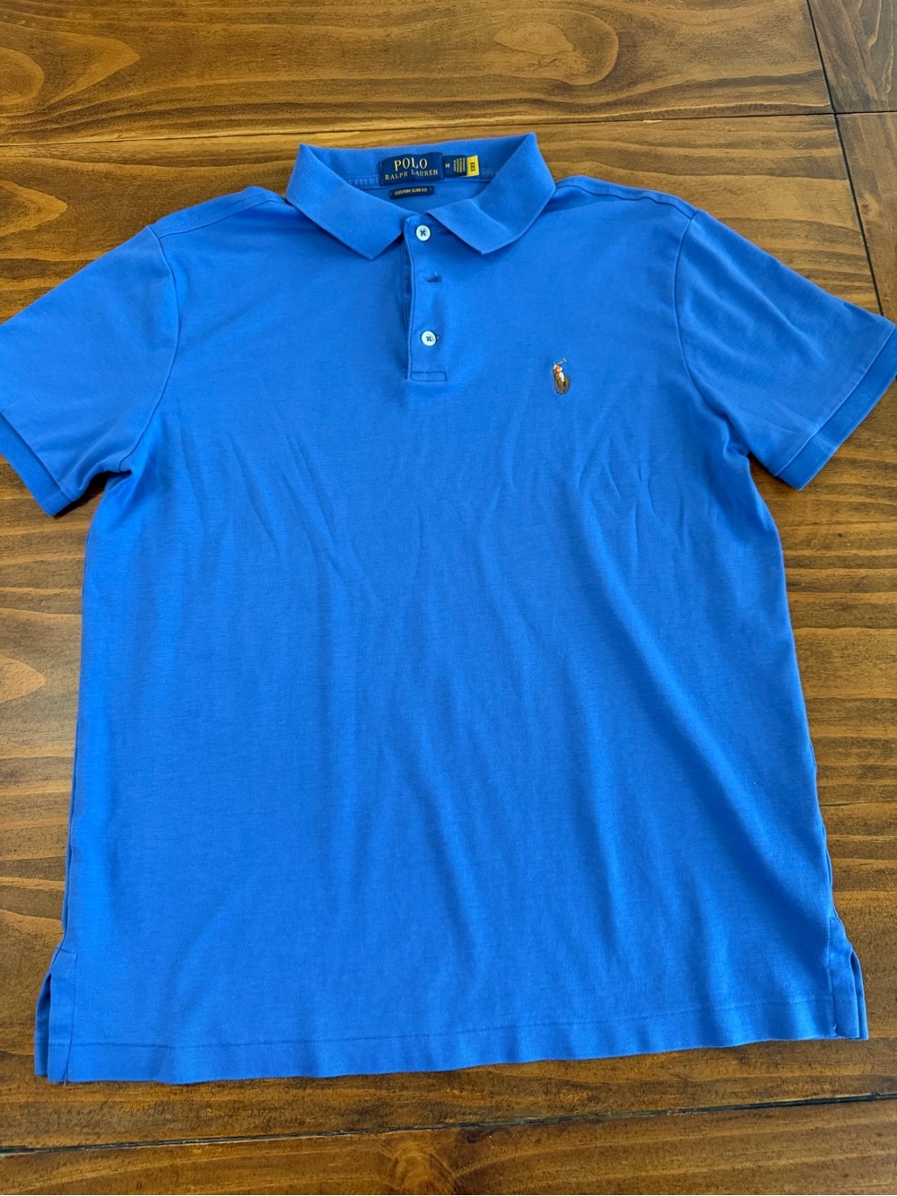 Polo Ralph Lauren Mens Medium Blue Custom Slim Fit Cotton Polo Shirt Pony Logo